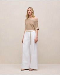 Trenery - Cotton Blend Tailored Wide Leg Pant in White