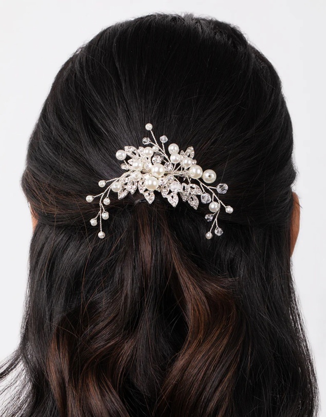 Lovisa - Silver Crystal Pearl Mini Leaf Comb