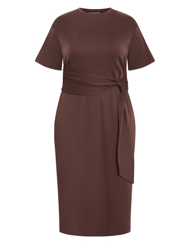 City Chic - Plus size Gina Waist Detail Midi Dress - chocolate