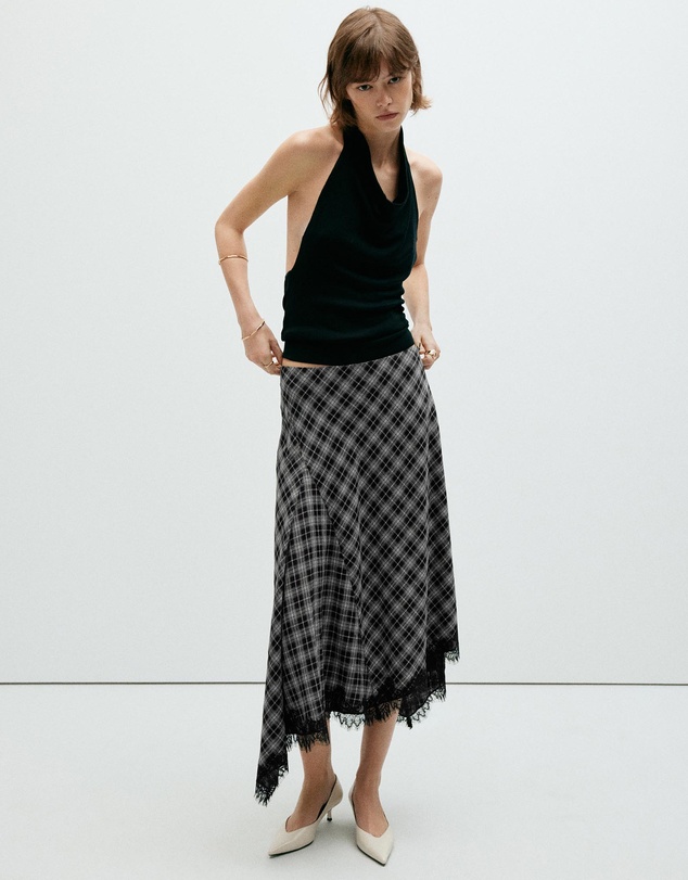 M.N.G - Flowy Checked Midi Skirt