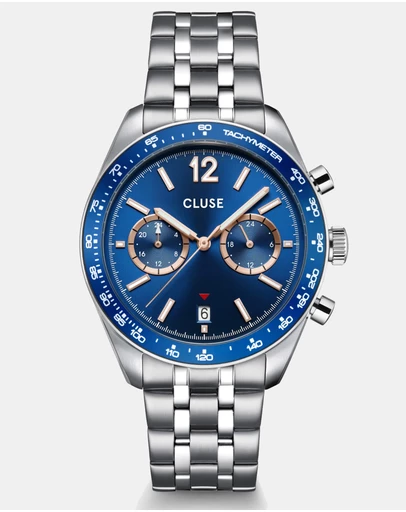 Cluse - Aravis Dual Timer Steel, Blue, Silver Colour