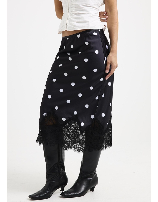 Alice In The Eve - Diana Spot Lace Trim Midi Skirt