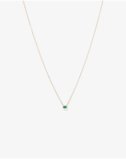Michael Hill - Oval Cut Green Emerald Gemstone and 0.05 Carat TW Diamond Halo Necklace in 10kt Yellow Gold