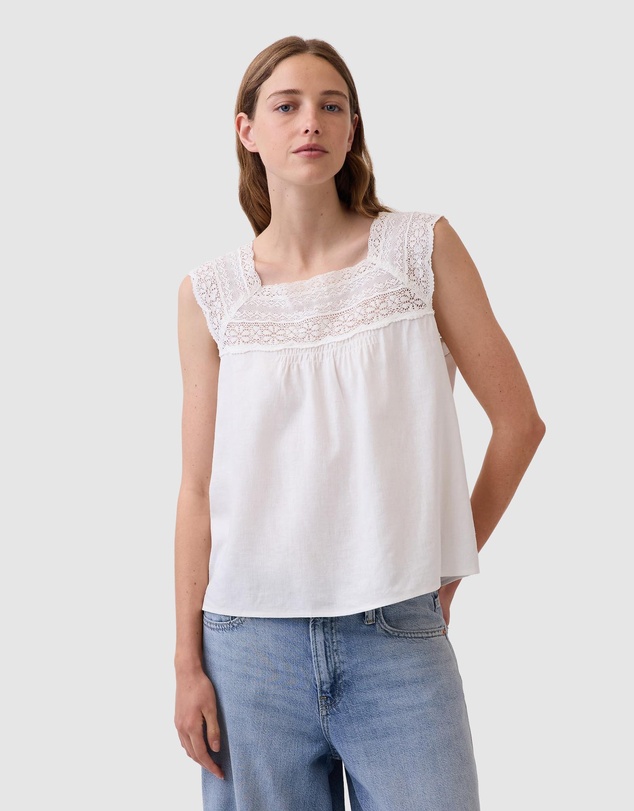 GAP - Short Sleeve Crochet Square Neck Top