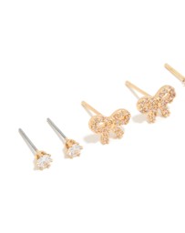 Lovisa - Waterproof Gold Plated Stainless Steel Cubic Zirconia & Pearl Stud Earrings 4-Pack