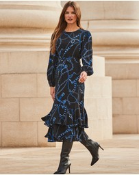 Sosandar - Chain Print Ruffle Hem Fit & Flare Dress
