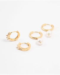 Lovisa - Gold Plated Cubic Zirconia & Freshwater Pearl Huggie Earrings 2-Pack