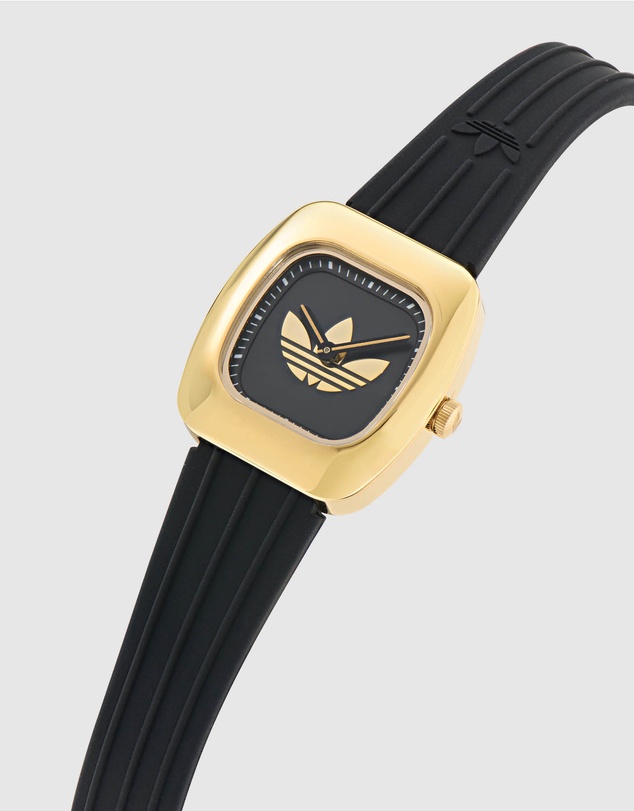 adidas Originals - Retro Wave One XS IP Gold-Tone Black Silicone Watch