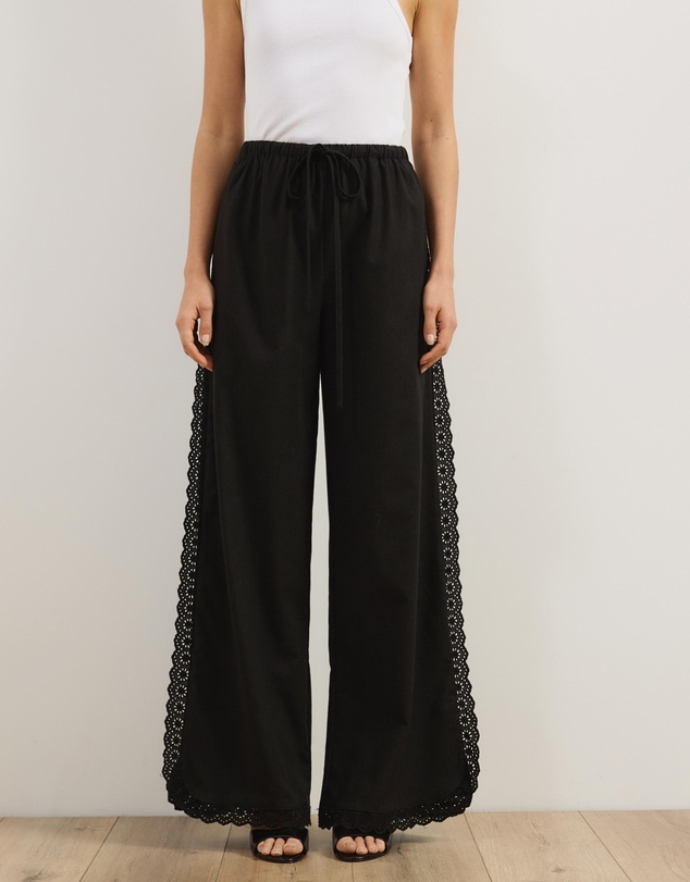 Atmos&Here - Lucy Broderie Trim Linen Blend Pants
