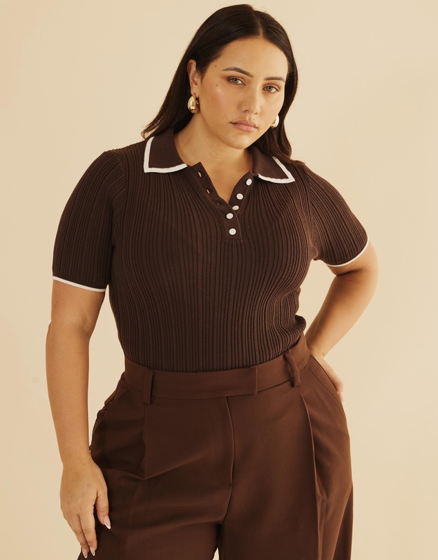 Atmos&Here Curvy - Olaria Contrast Knit Top