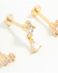 Lovisa - Gold Plated Surgical Steel Cubic Zirconia Triangular Flat Back Studs Pack