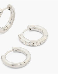 Lovisa - Waterproof Stainless Steel Cubic Zirconia & Smooth Chunky Huggie Earrings 2-Pack