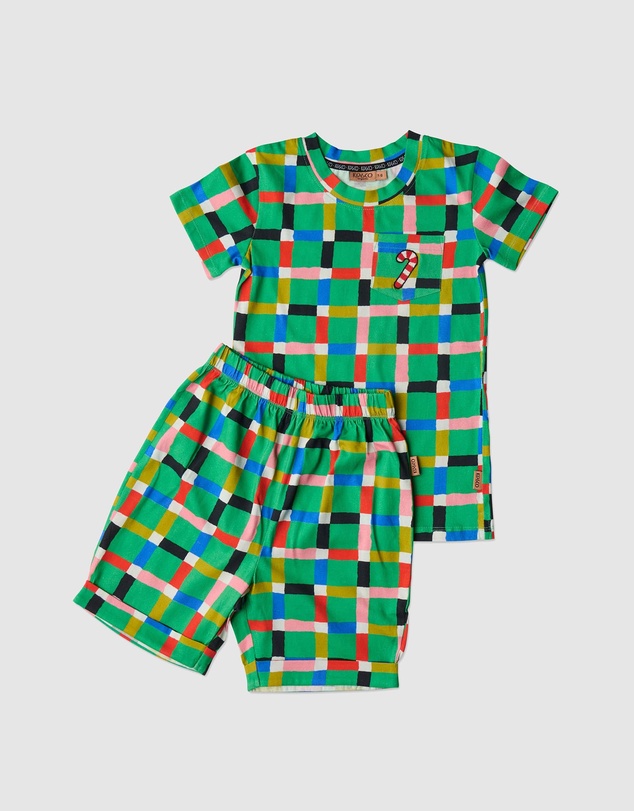 Kip&Co - Christmas Jolly Tartan Kids Organic Cotton Short Sleeve Tee Short Pyjama Set - Kids