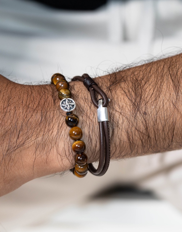 Kuzzoi - ICONIC EXCLUSIVE - Bracelet Men Layer Genuine Leather Knot Brown in 925 Sterling Silver