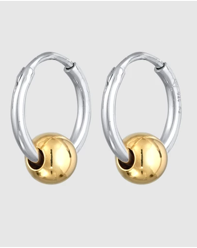 Kuzzoi - ICONIC EXCLUSIVE - Bi-Color Hoop Earrings with Ball Charm in 925 Sterling Silver