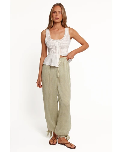 Petal & Pup - Gina Chiffon Tie Pants - Green Geometric