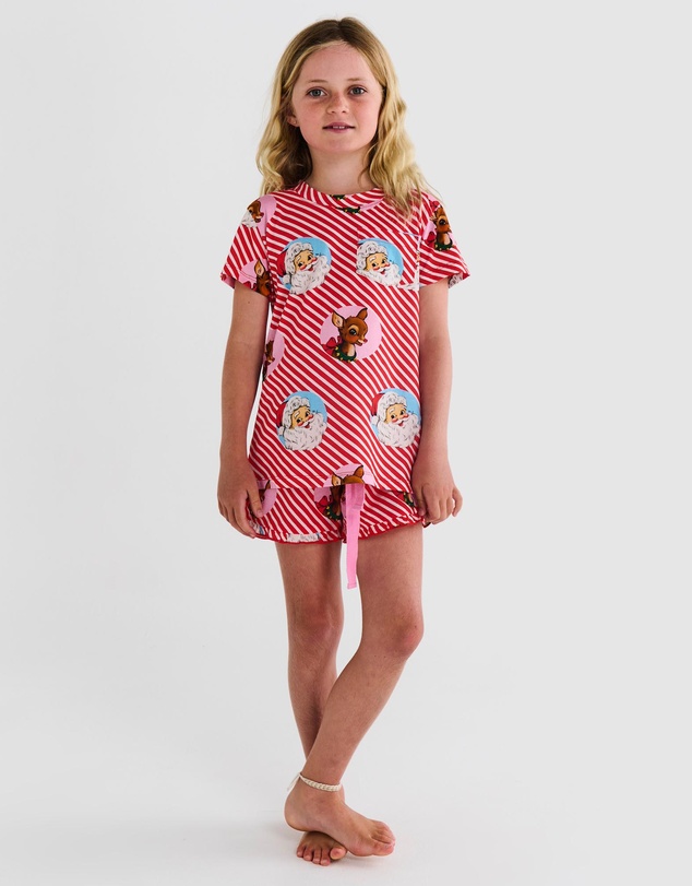 Kip&Co - I Love Christmas Spot Kids Organic Cotton Short Sleeve Tee Frill Short Pyjama Set - Kids