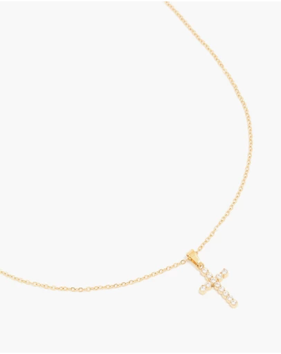 Lovisa - Waterproof Gold Plated Stainless Steel Cubic Zirconia Fine Cross Necklace