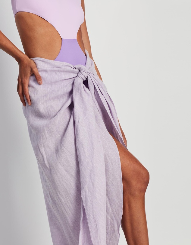 BONDI BORN - Organic Linen Tie Front Draped Skirt