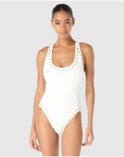 Michael Kors - Gold Studded Padded Cup One-Piece Racerback Swimsuit
