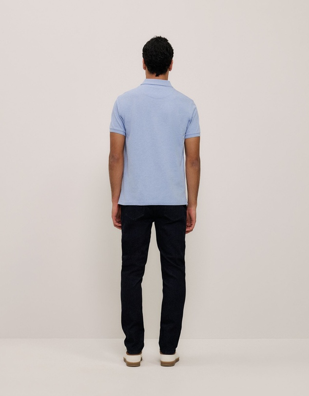 Trenery - Pique Marle Monogram Polo in Chalk Blue