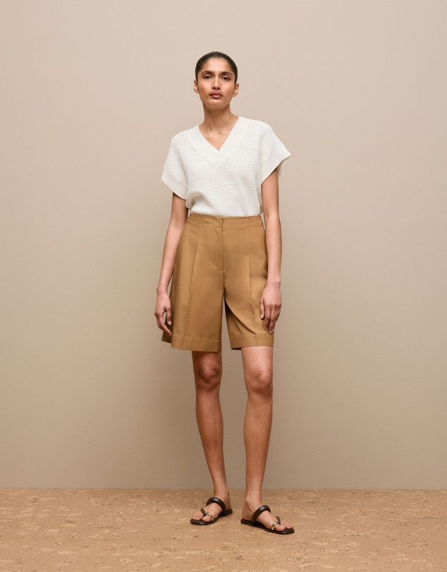 Trenery - Cotton Blend Longline Pleat Short in Rich Tan