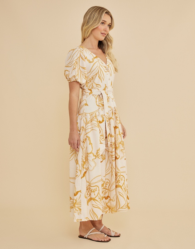 Amelius - Rosemallow Puff Sleeve Midi Dress