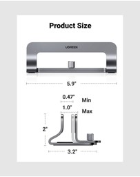 Ugreen - UGREEN Vertical Laptop Stand for Desk Adjustable Aluminum Holder for Laptops up to 17.3