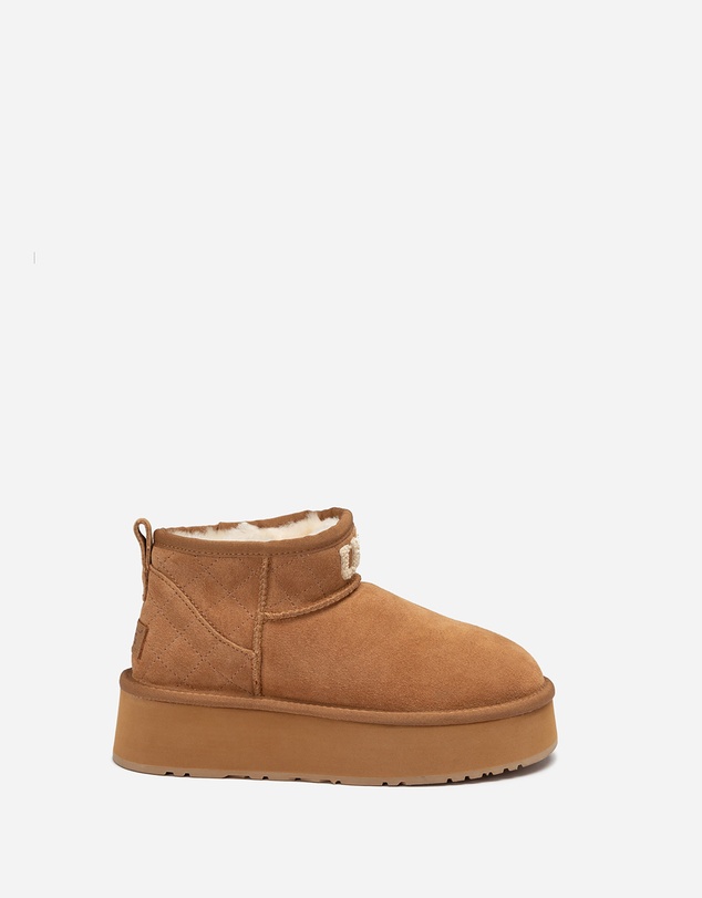 Ozwear Connection Uggs - Ugg Classic Platform Knit Logo Matelassé Ultra Mini Boot