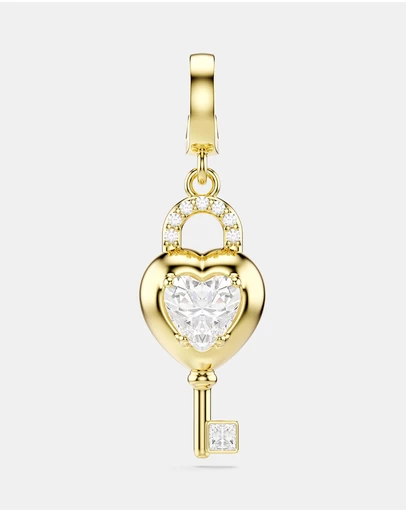 Swarovski - Idyllia Charm, Mixed Cuts, Heart With Key, White, Gold-tone Plated