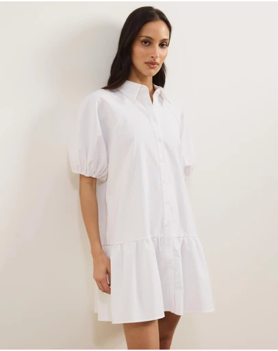 Atmos&Here - Lina Linen Blend Mini Dress with Puff Sleeves