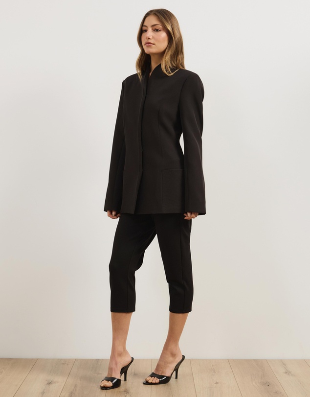 Atmos&Here - High Neck Double Breasted Blazer in Recycled Poly Suiting