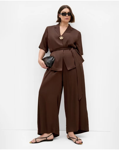 City Chic - Plus size Helena Waist Tie Shirt - chocolate