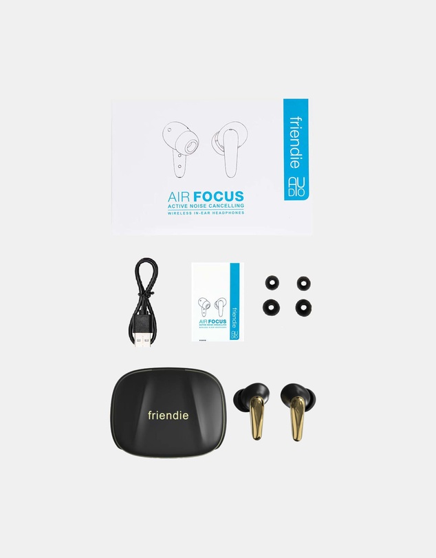 Friendie - AIR Focus ANC Matte Black and Gold Noise Cancelling Earbuds (True Wireless In Ear Headphones)