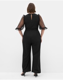City Chic - Plus size Asher Spot Mesh Sleeve Jumpsuit - black