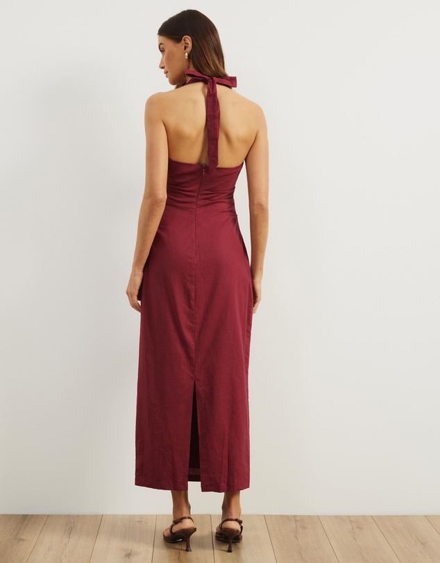 Atmos&Here - Bec Halter Neck Linen Blend Midi Dress