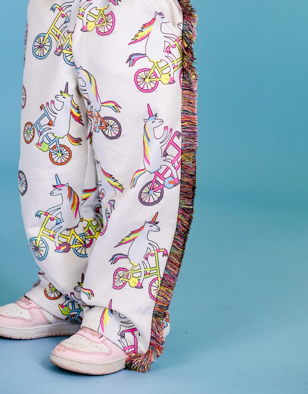 Rock Your Kid - Unicorn Bike Funky Fringe Track Pant in Cream