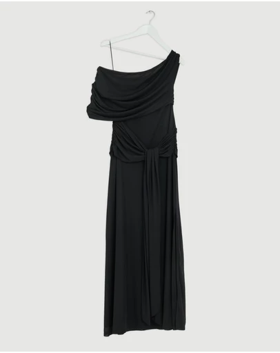 Revibe - Repaired CHANCERY Margot One Shoulder Drape Mesh Maxi Dress - AU 12