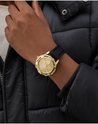GUESS - Guess Regal Mens Black Gold Tone Multi-function Watch