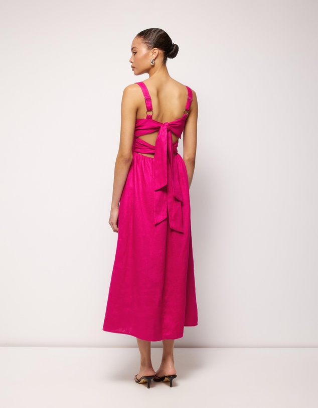 AERE - Raina Tie Back Linen Midi Dress