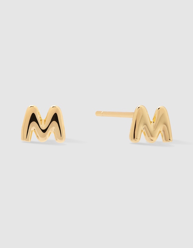 Wanderlust + Co - Alphabet Bubble Gold Stud Earrings - Letter M
