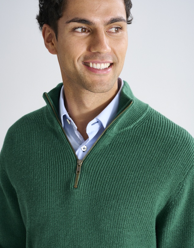 3 Wise Men - 3 Wise Men Frost Zip Neck Wool Blend Knit - Green