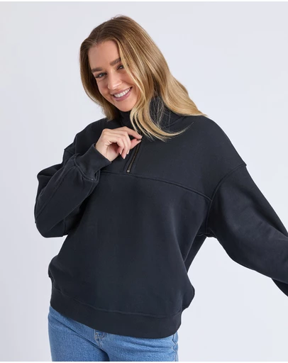 Foxwood - College Zip Crew Black On Black
