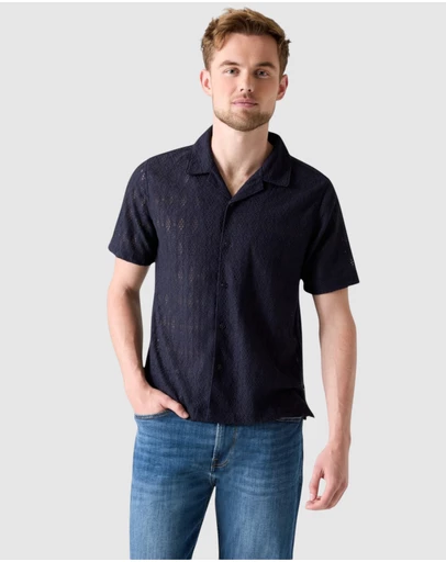 GUESS - Short Sleeve Crochet Resort Shirt