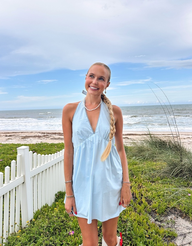 Beginning Boutique - Jemima Blue Halter Neck Mini Dress