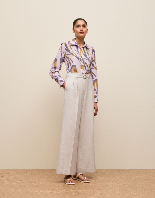 Trenery - Linen Blend Double Pleat Pant in Stone