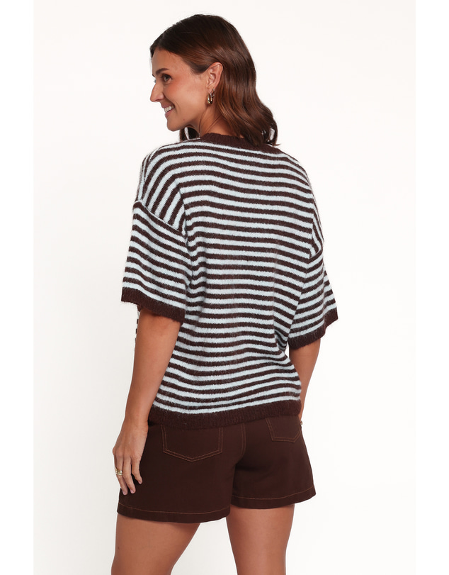 Petal & Pup - Cordelia Short Sleeve Sweater - Chocolate Stripe