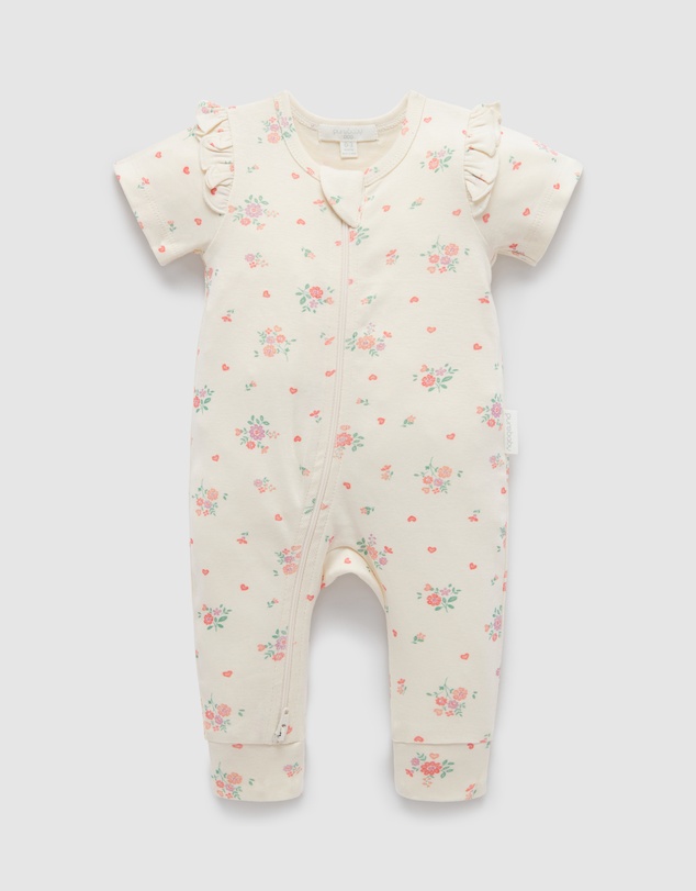 Purebaby - Heart Floral Ruffle Zip Growsuit -Kids-Babies