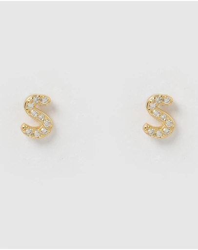 Izoa - Alphabet Mini Letter S Stud Earrings Gold