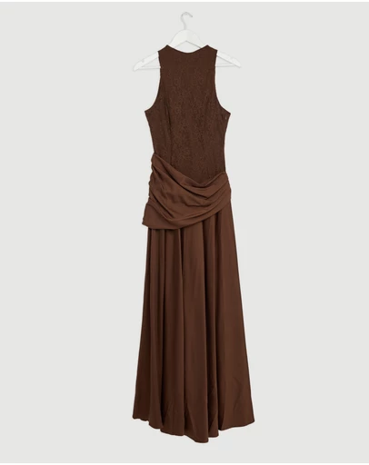 Revibe - Repaired CHANCERY Layla High Neck Lace Panelled Maxi Dress - AU 10